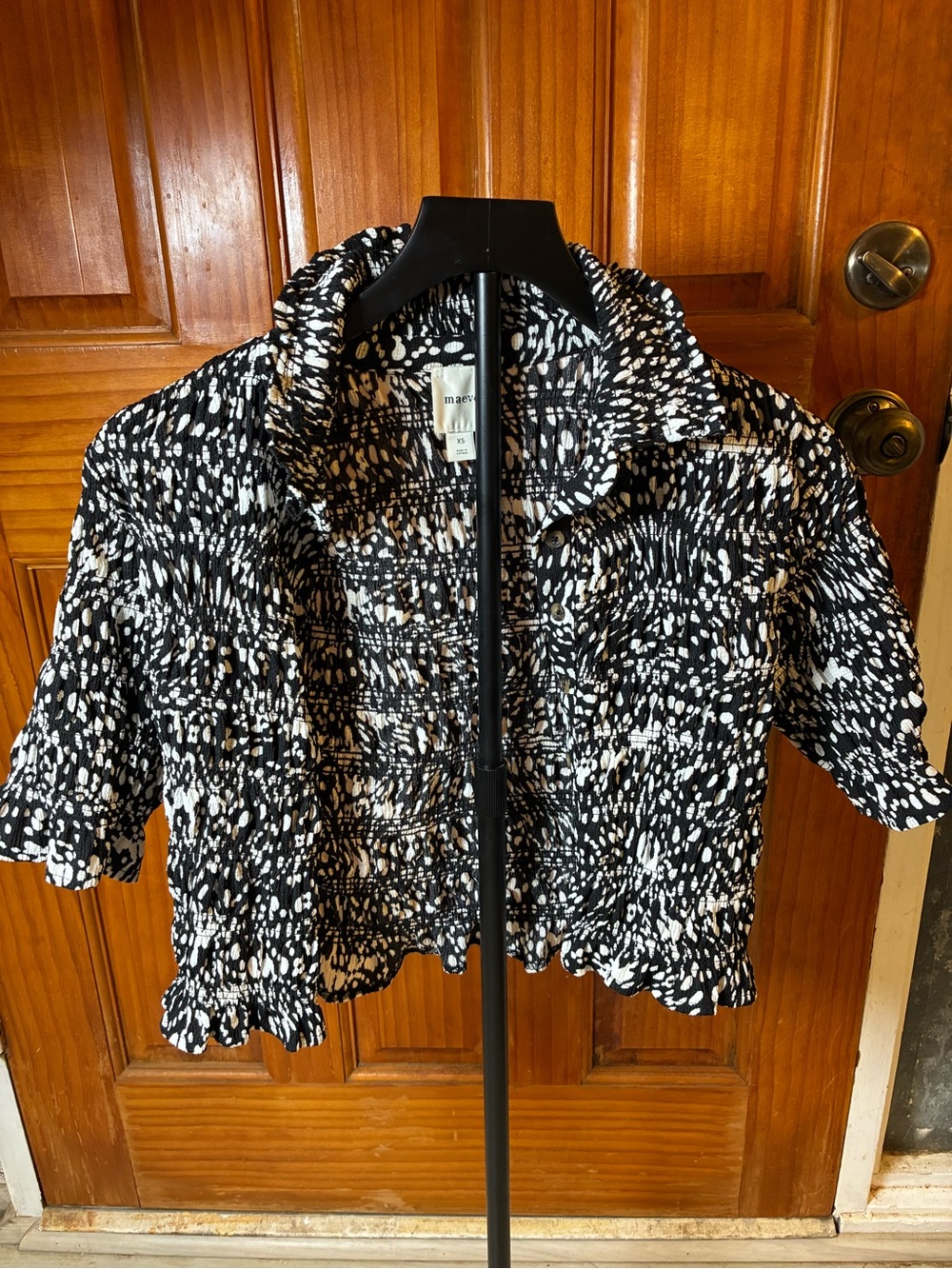Maeve Black and White Printed Short-Sleeve Cropped